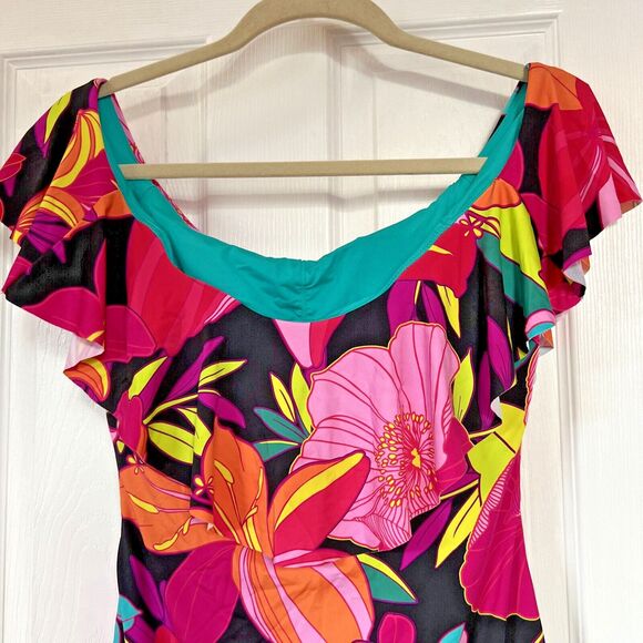 Trina Turk Swimsuit One Piece Bright Pink Tropical Floral Print Size 10 NWT - Picture 6 of 11